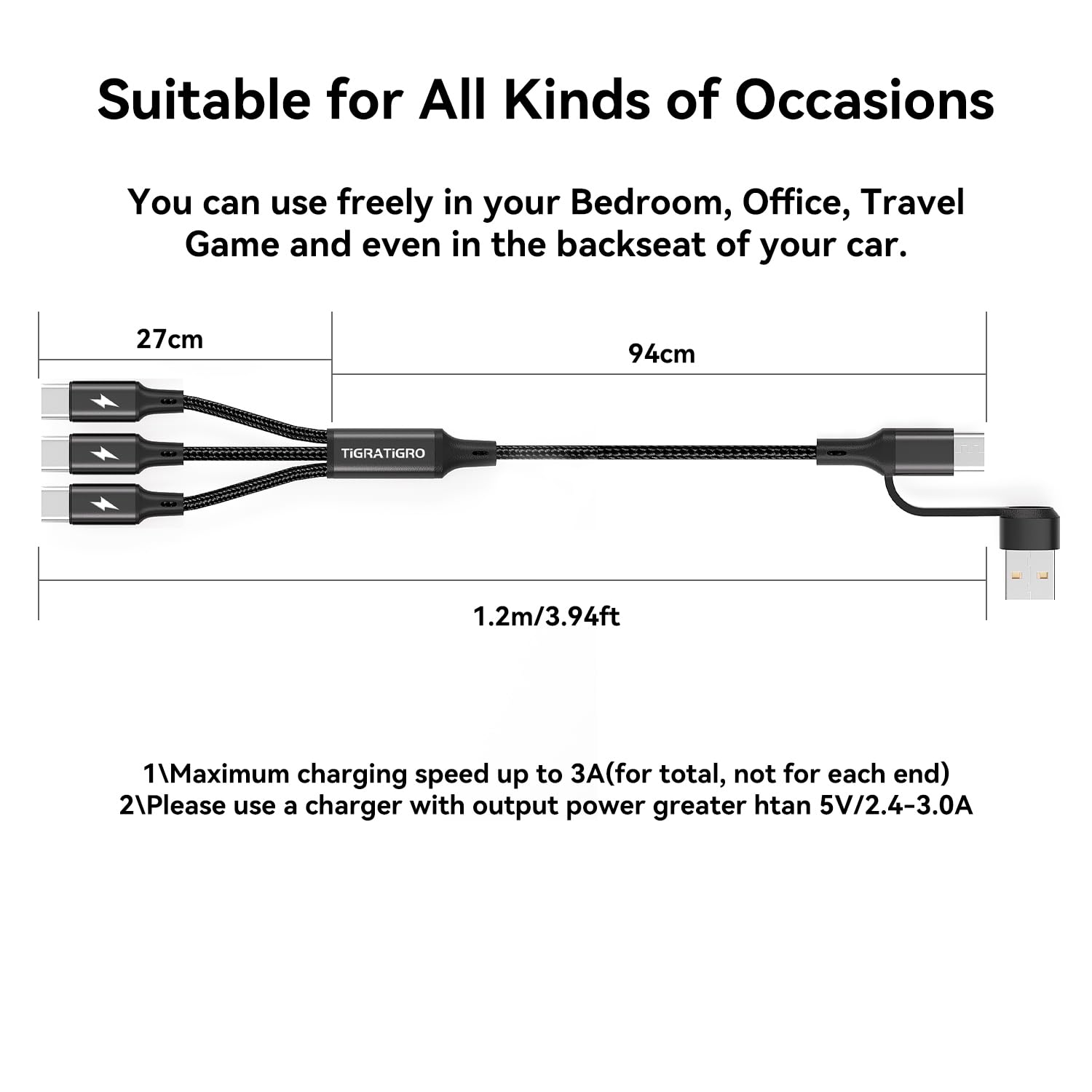 Multi Charging Cable 3 in 1 Multiple Cable [1.8M] Multiple Cable with 3 Nylon USB Type C Cable