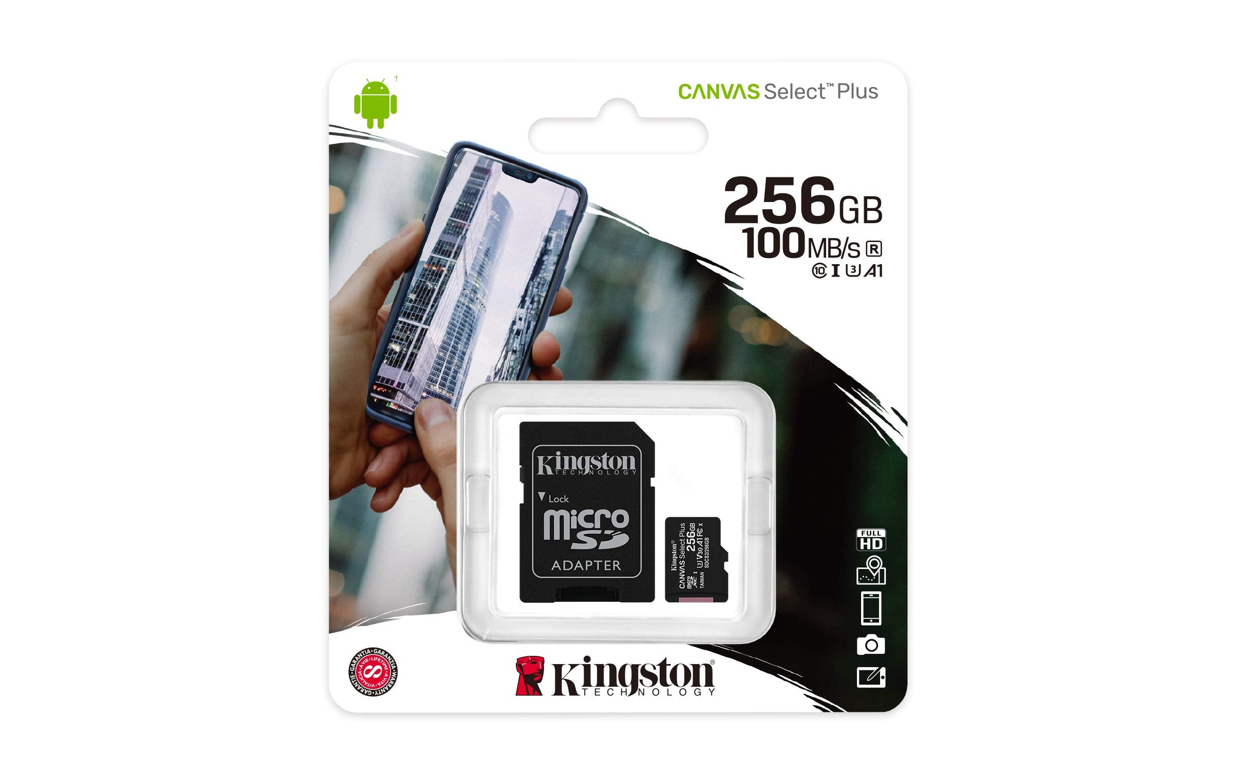 Scheda Kingston 256 GB mic SDXC Canvas Select Plus 100R A1 C10+ADP (SDCS2/256GBCR)